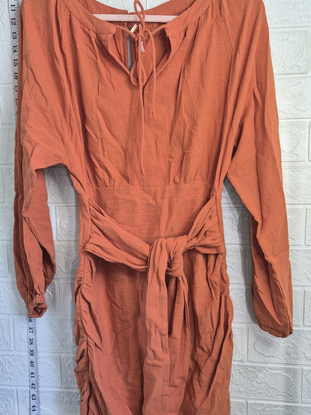 NWOT Free People The Only One Long Sleeve Ruched Mini Dress Ochre Rust Orange S